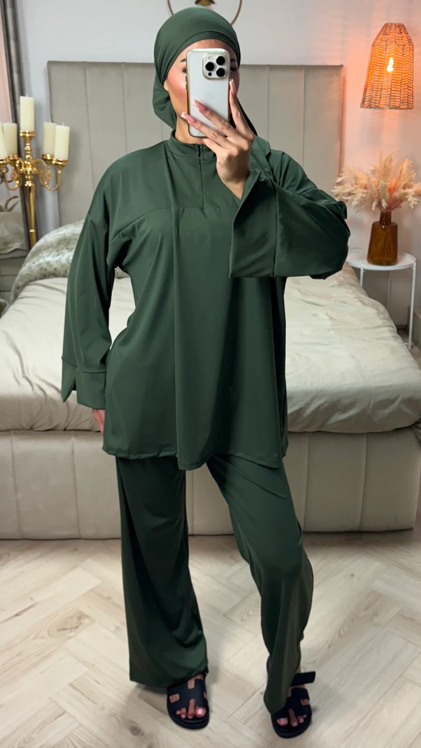 Zipper Essential Burkini Split Sleeve Detail + Hijab -Tie Belt - Afbeelding 6