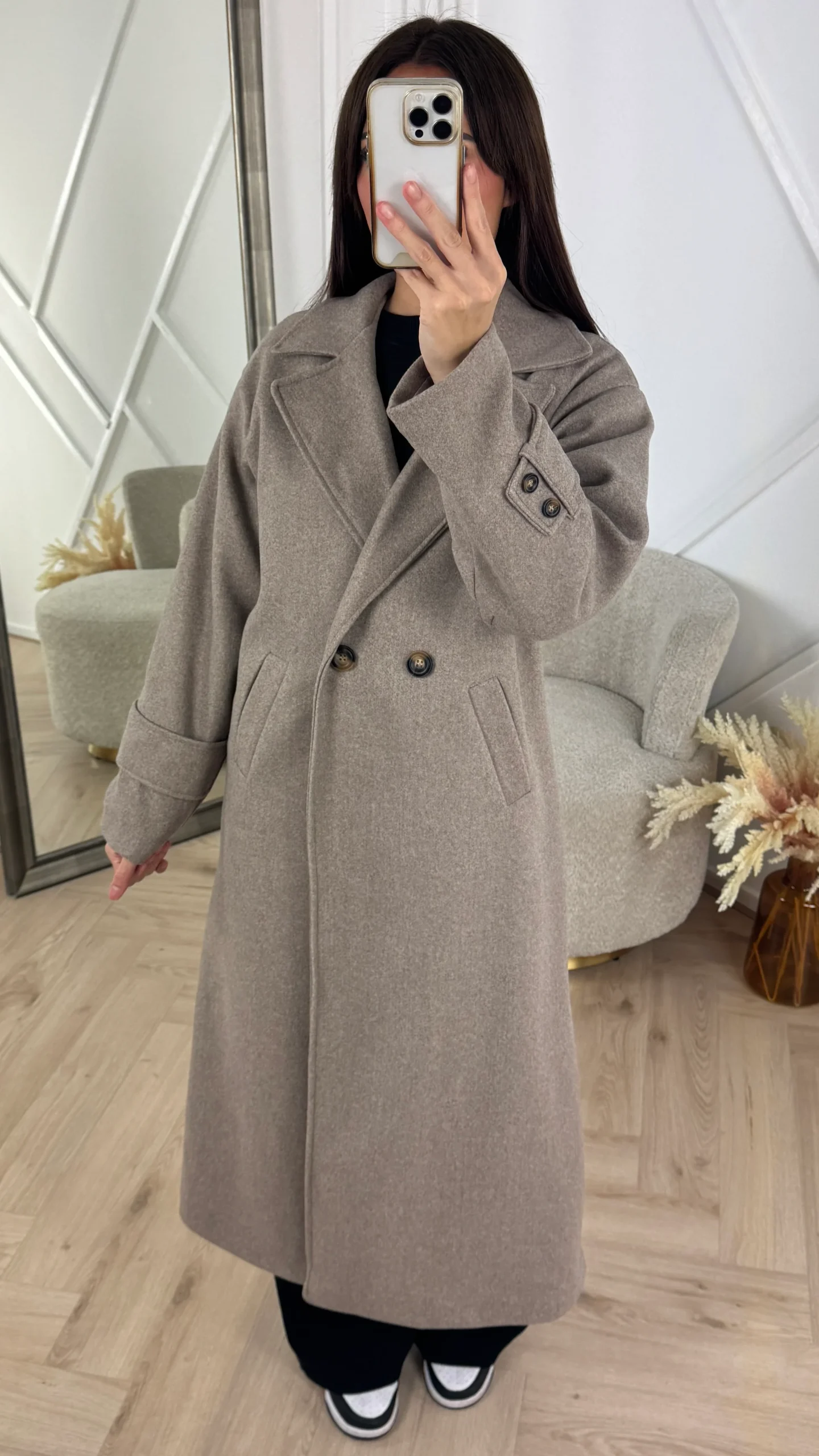 Lange Wool Look Mantel met Knoopsluiting - Afbeelding 8