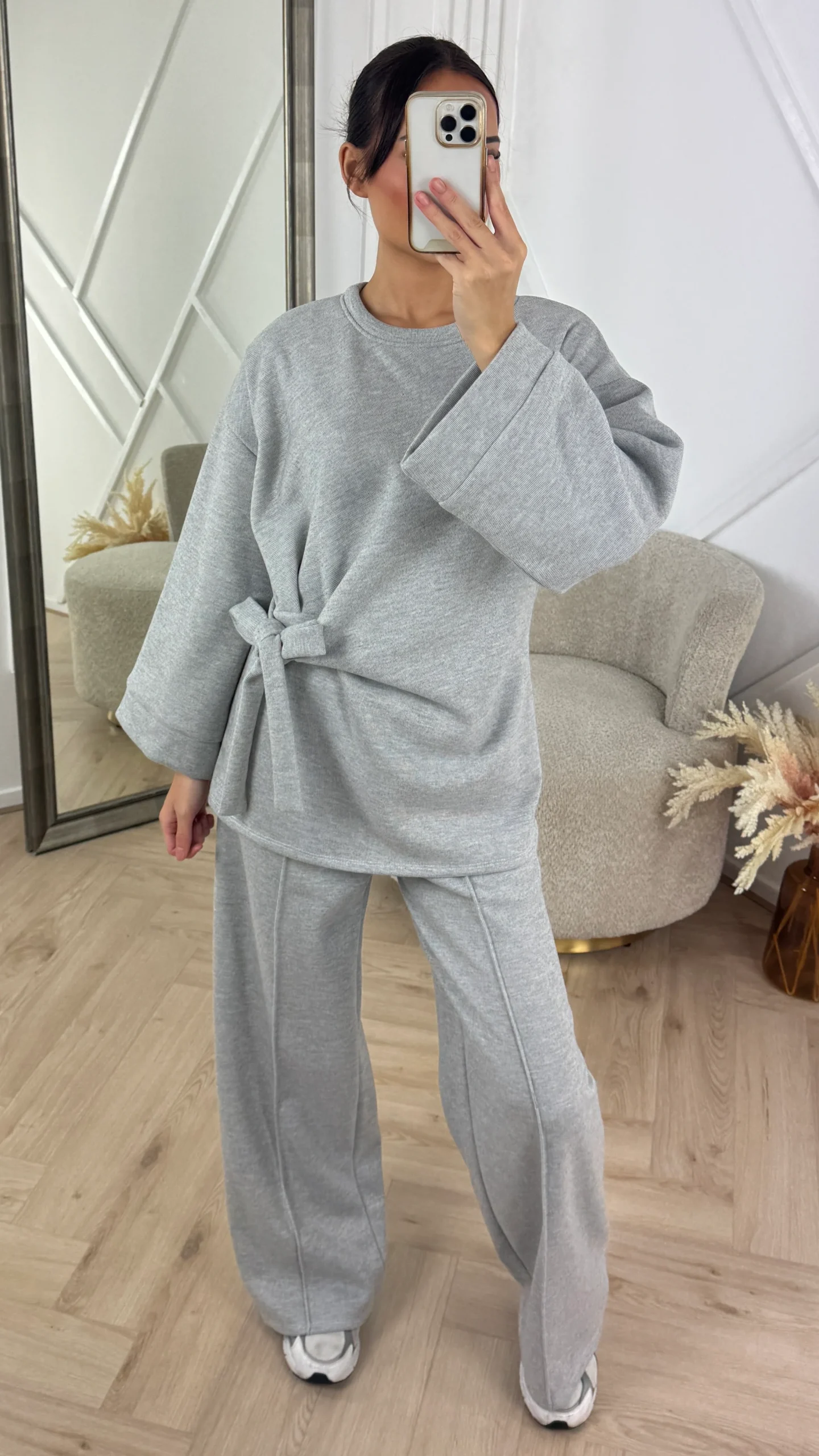 Two-Piece Fleece Soft Sweater Set met Strikdetail
