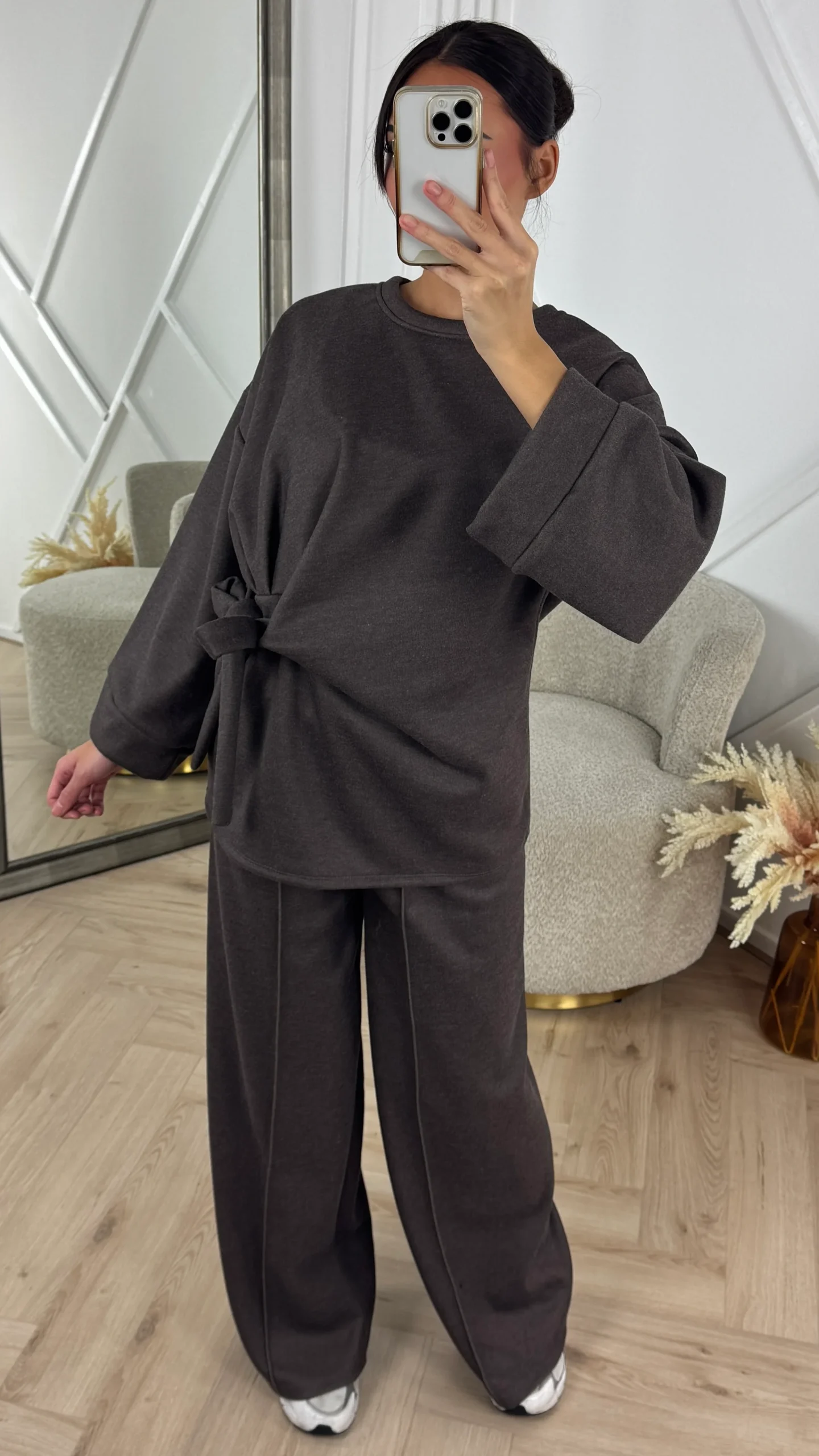 Two-Piece Fleece Soft Sweater Set met Strikdetail - Afbeelding 5