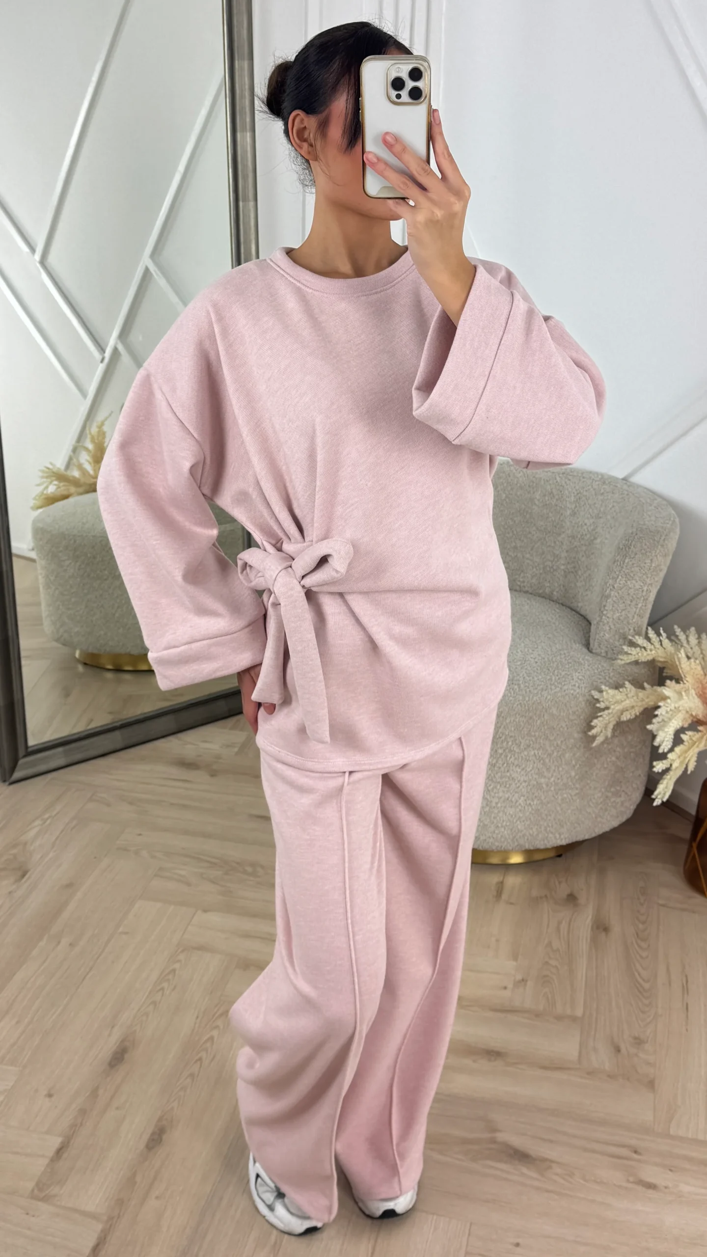 Two-Piece Fleece Soft Sweater Set met Strikdetail - Afbeelding 4