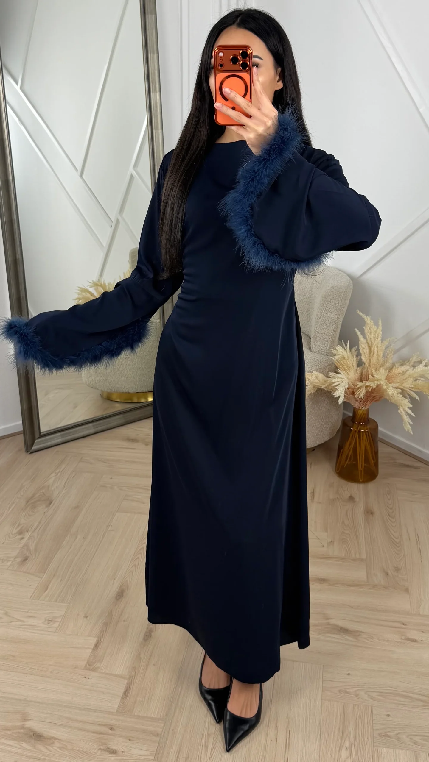 Abaya Maxi Jurk met Feather Manchetten en Taillekoord - Afbeelding 9
