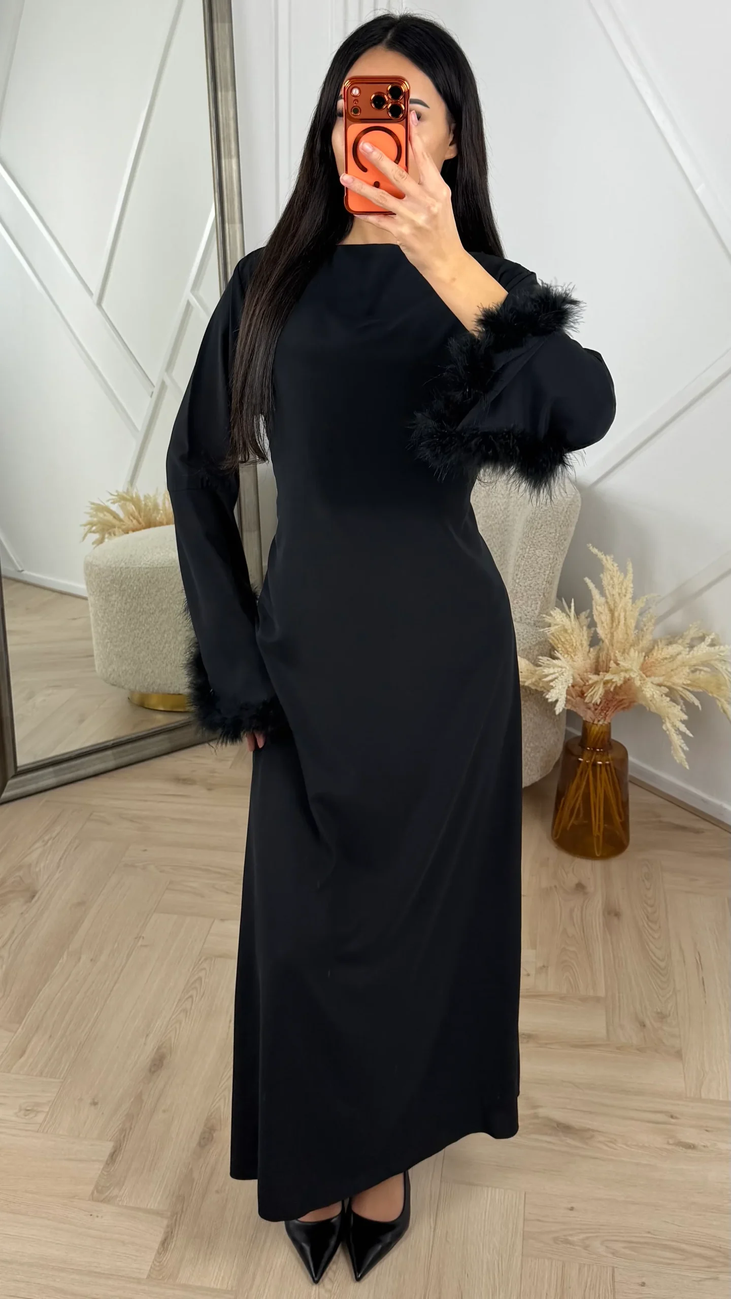 Abaya Maxi Jurk met Feather Manchetten en Taillekoord - Afbeelding 7