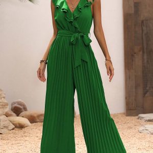 Chic Plissé - Jumpsuit met Riem en Ruches | Elegant en Stijlvol Design