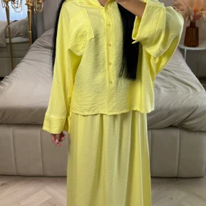 Tweedelige Set met Losvallende Blouse en Maxi Rok – Viscoseblend