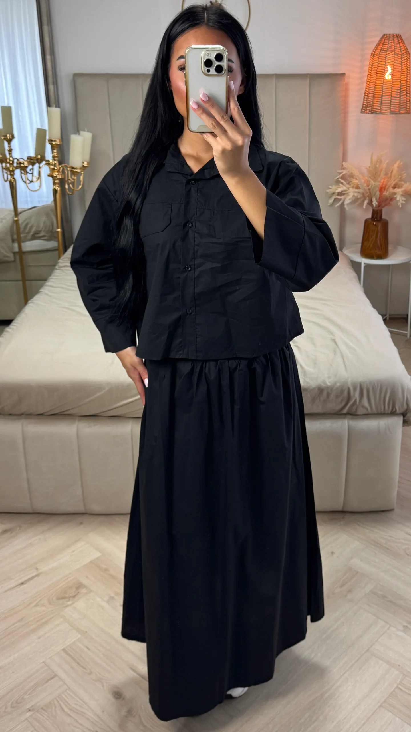 2-Delige Katoenen Set met Borstzakken en Maxi Rok