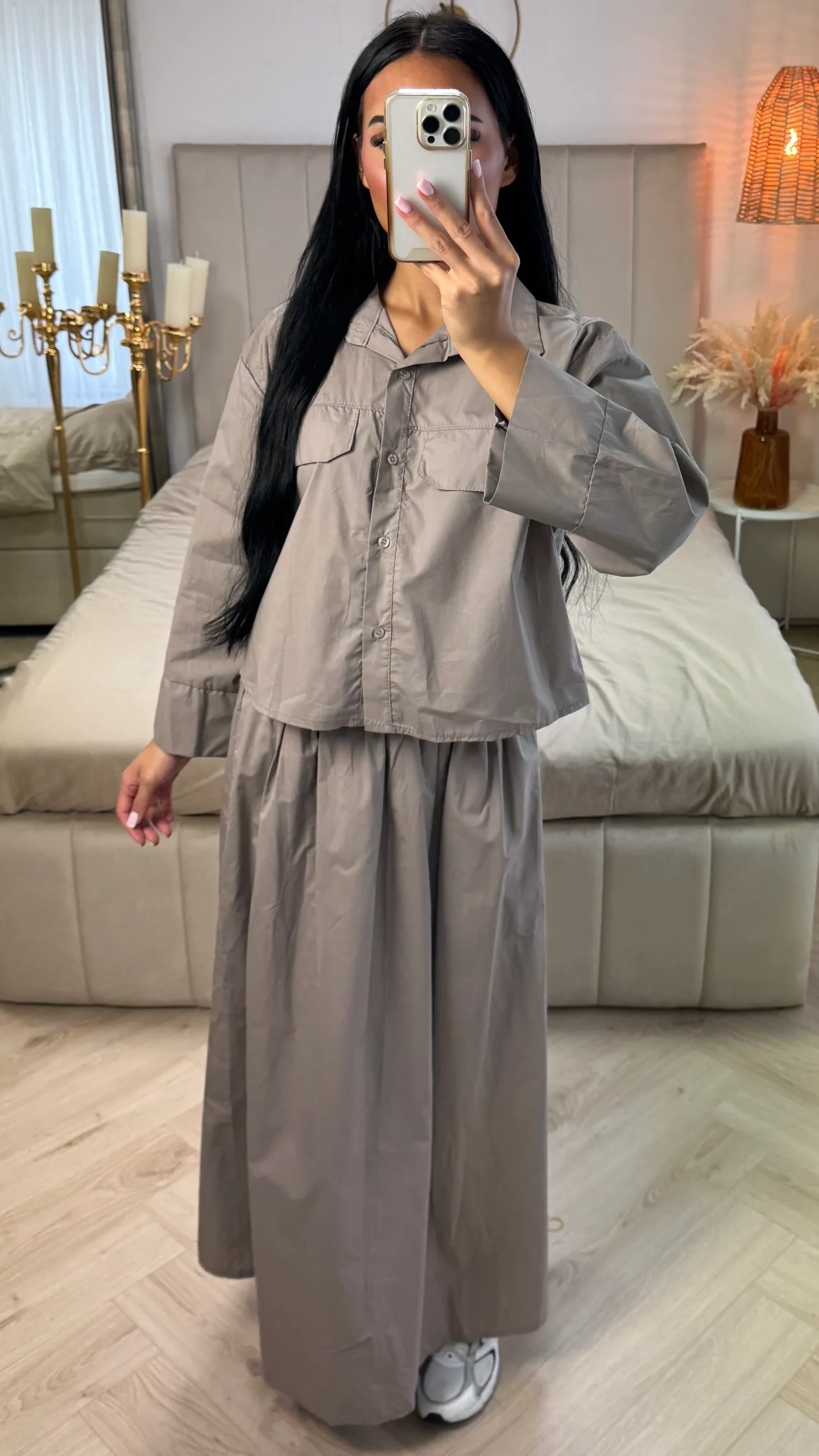 2-Delige Katoenen Set met Borstzakken en Maxi Rok - Afbeelding 4