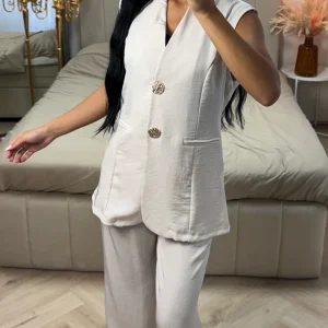 2-Delige Mouwloze Set met Goudkleurige Knopen