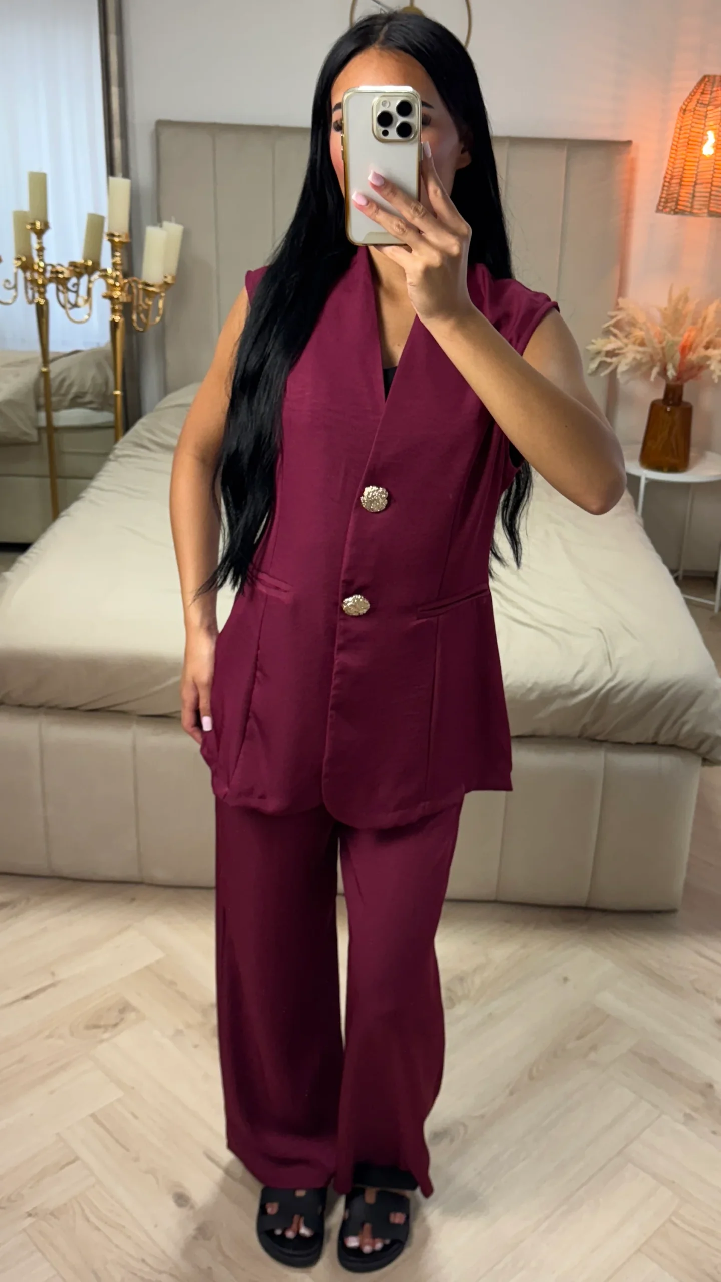 2-Delige Mouwloze Set met Goudkleurige Knopen - Afbeelding 4