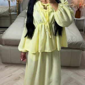 2-Delige Set met Plissé Blouse en Maxi Rok