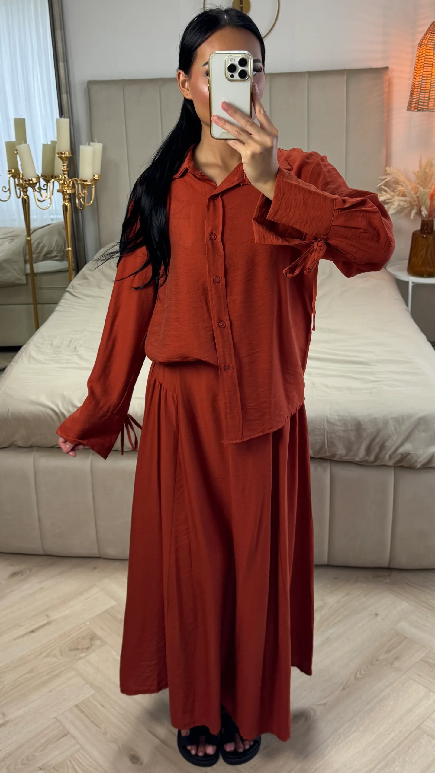 2-Delige Set met Strikmouwen en A-Lijn Rok – Viscoseblend