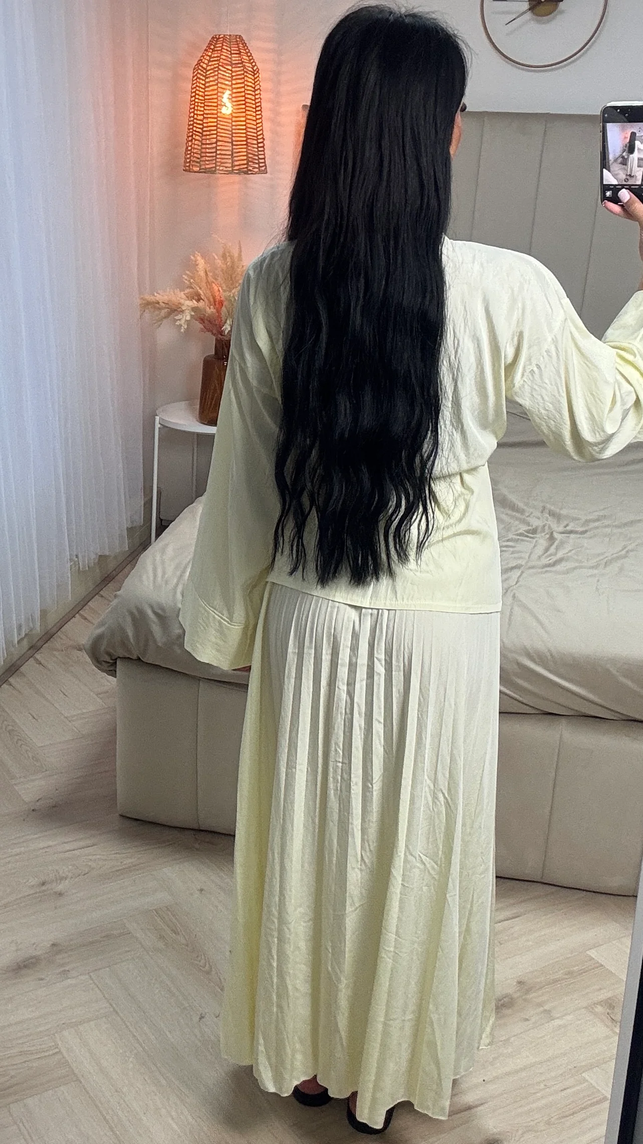 2-Delige Set van Viscoseblend met Overslag Top en Geplooide Rok - Afbeelding 6