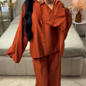 2-Delige Set van Viscoseblend met Wijde Mouwen en Broek