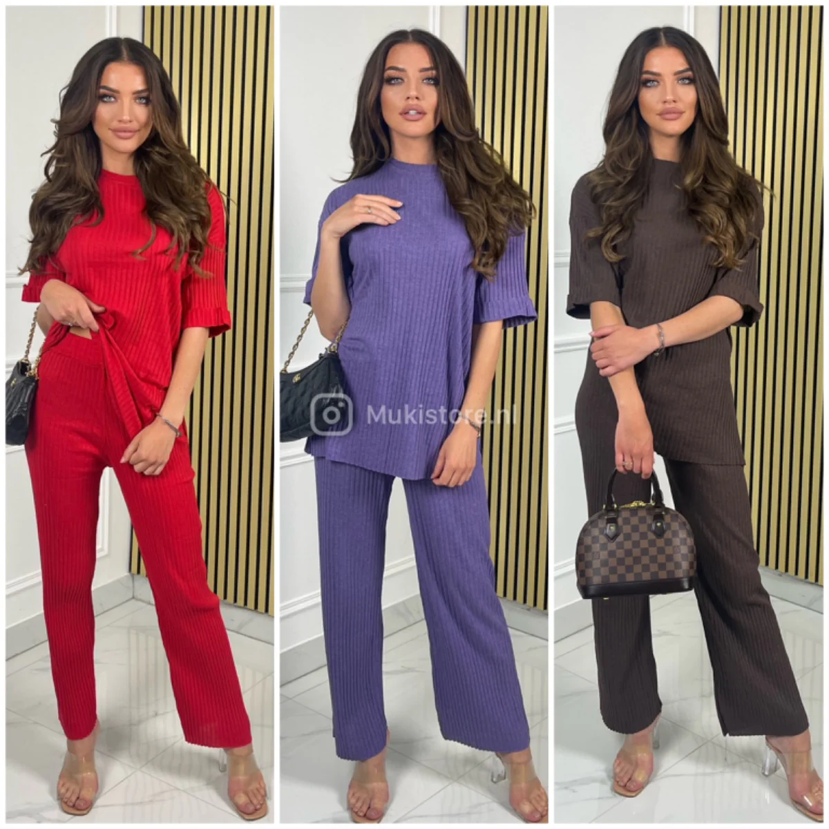 Short Folded Sleeves Thin Ribbed Musthave Set - Afbeelding 8