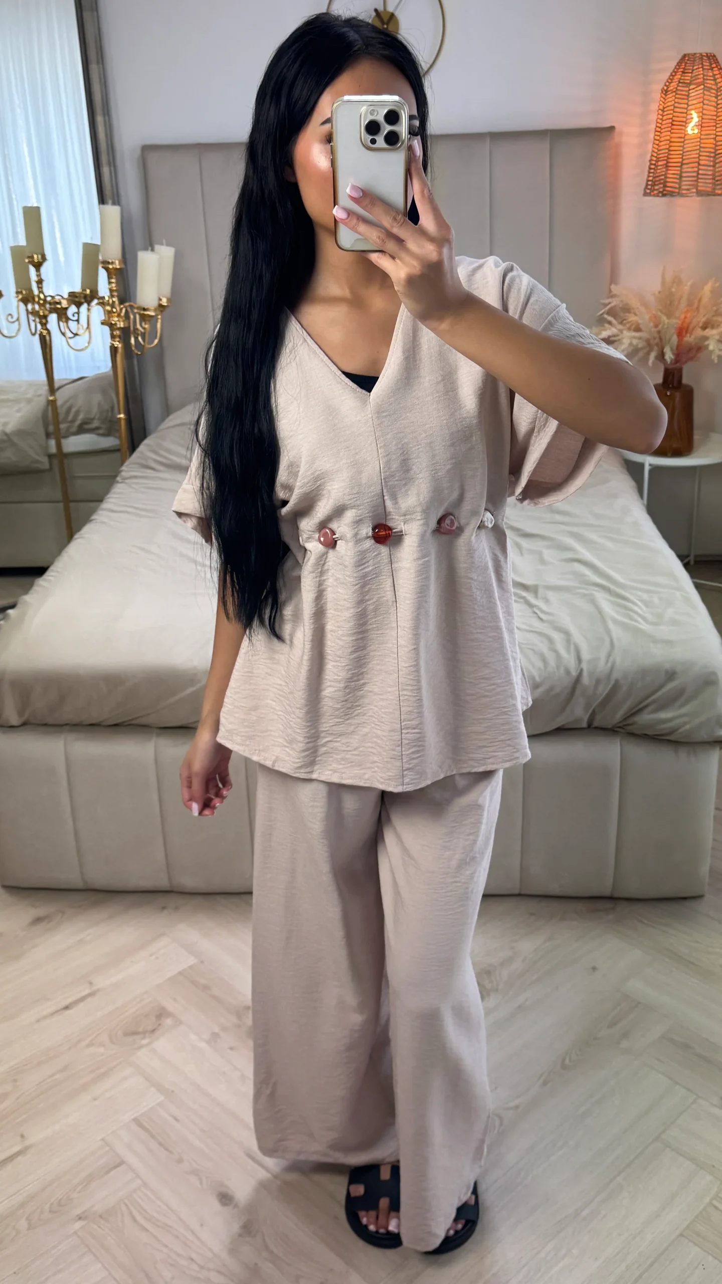 2-Delige Viscoseblend Set met Marmeren Knopen en Wijde Broek - Afbeelding 9