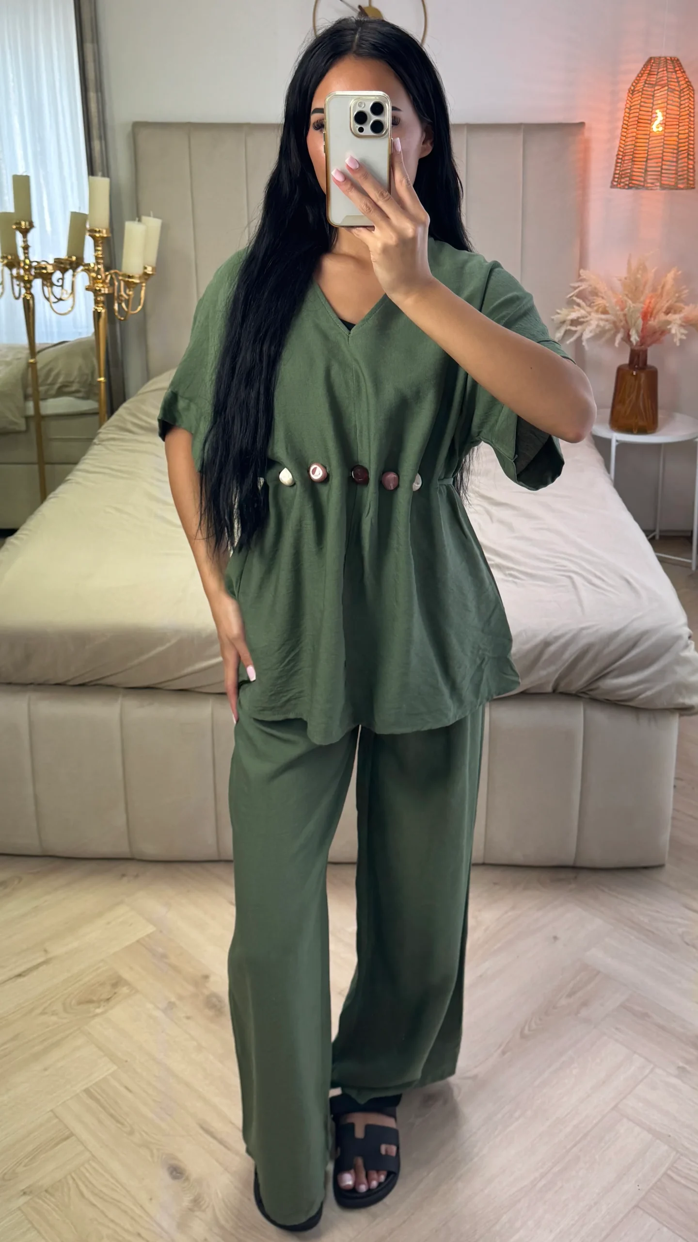 2-Delige Viscoseblend Set met Marmeren Knopen en Wijde Broek - Afbeelding 8