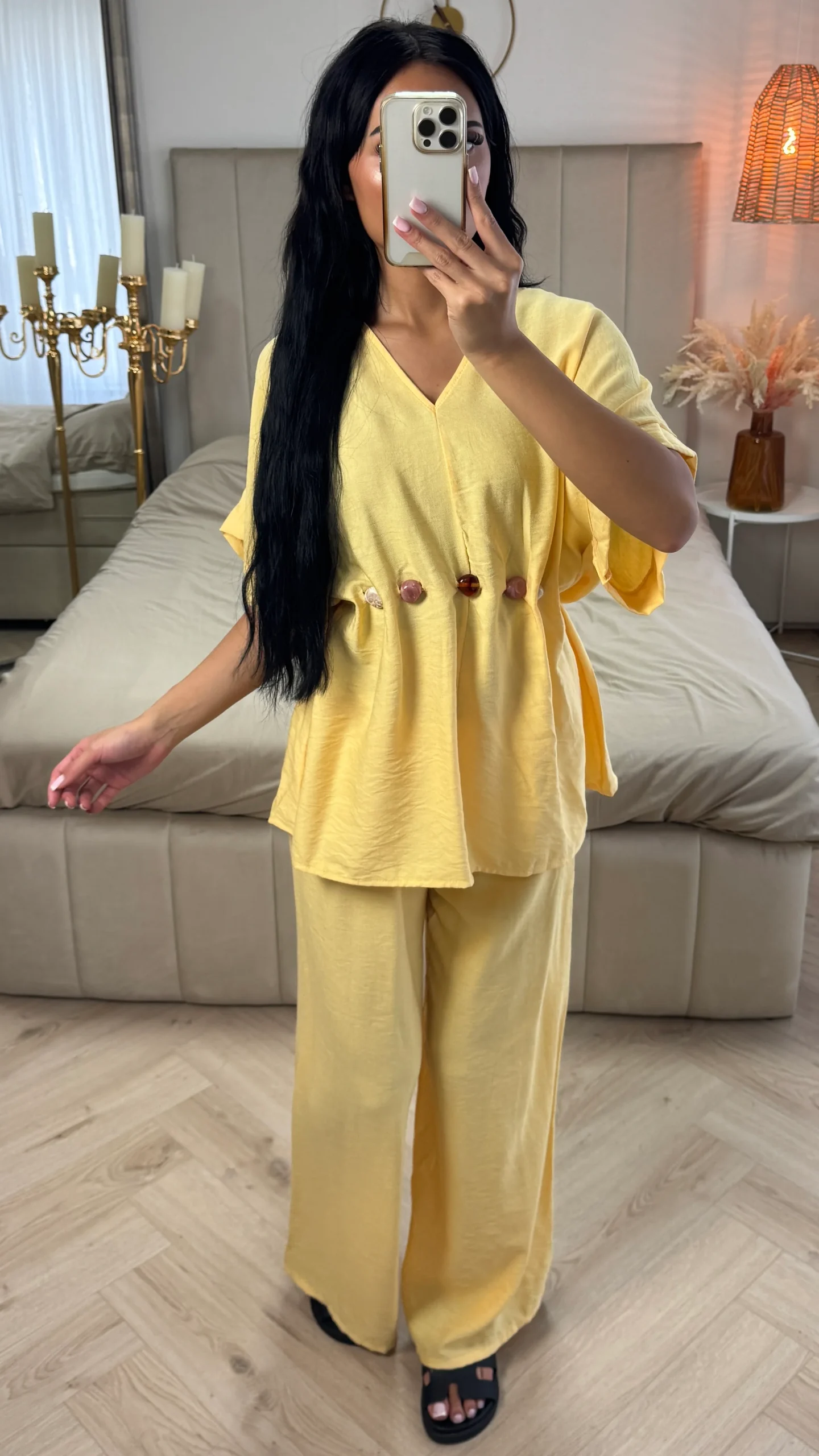 2-Delige Viscoseblend Set met Marmeren Knopen en Wijde Broek - Afbeelding 2