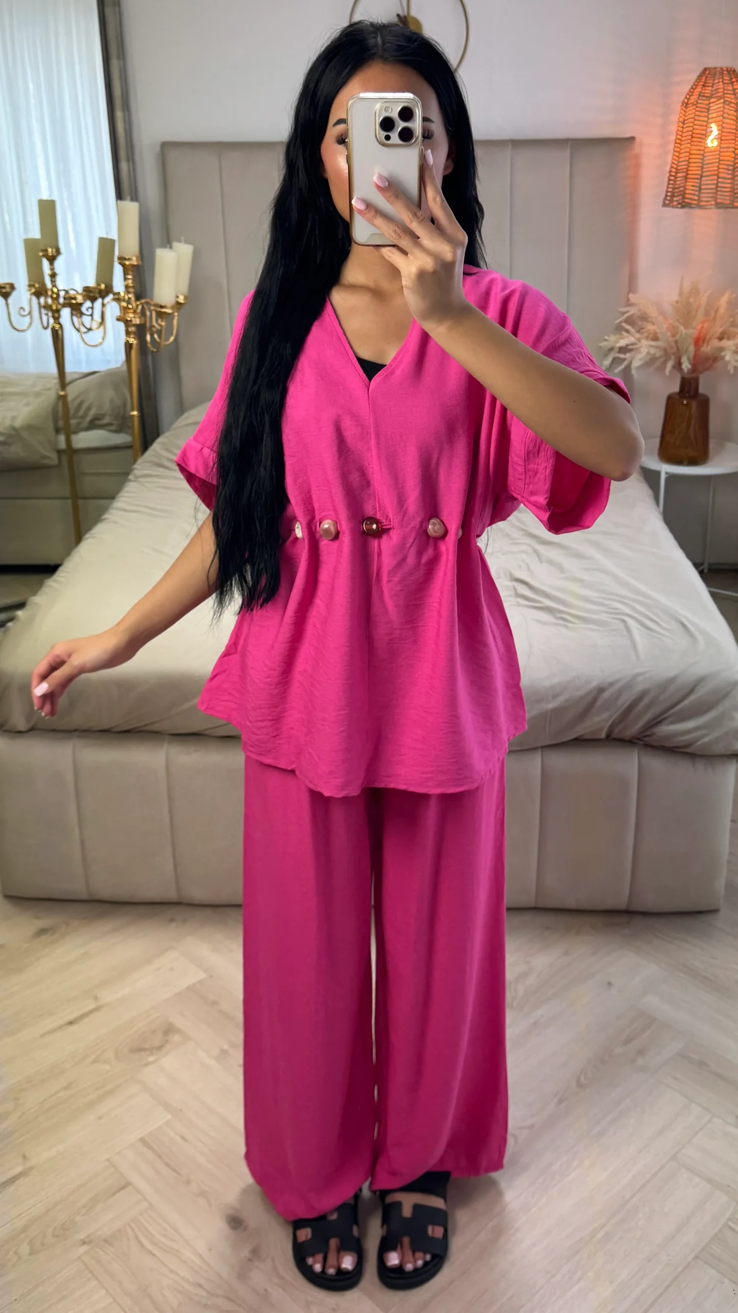 2-Delige Viscoseblend Set met Marmeren Knopen en Wijde Broek - Afbeelding 4