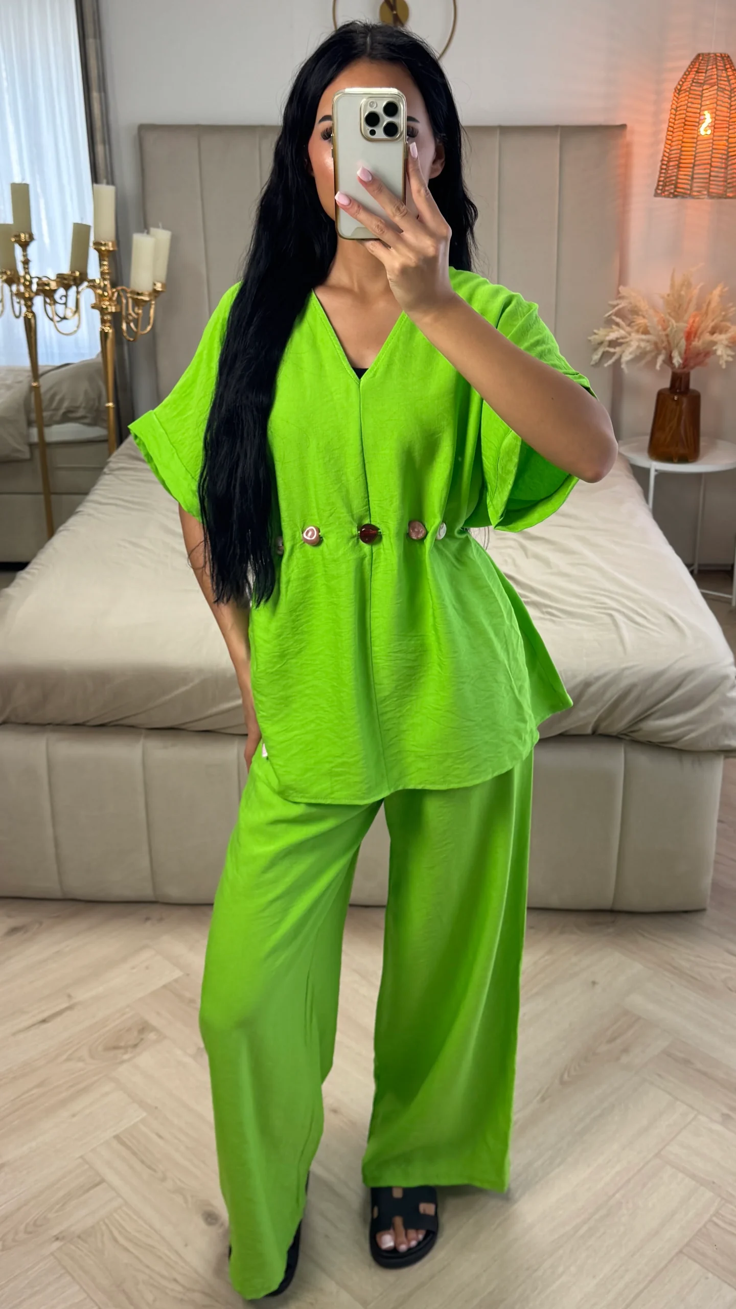 2-Delige Viscoseblend Set met Marmeren Knopen en Wijde Broek - Afbeelding 5