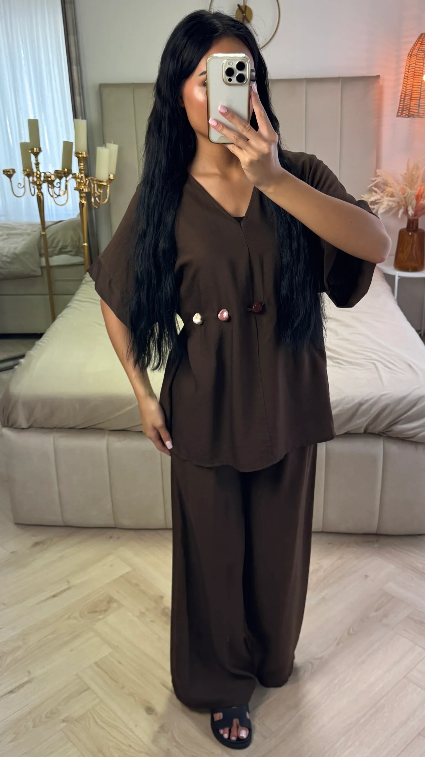 2-Delige Viscoseblend Set met Marmeren Knopen en Wijde Broek - Afbeelding 7