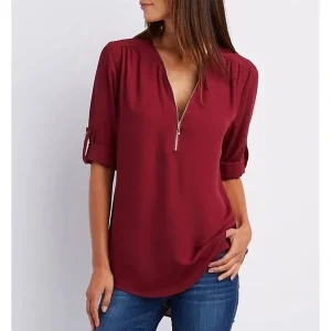 Stijlvolle V-Hals Blouse – Veelzijdig en Elegant