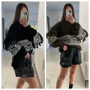 Diamond Pattern Sweater Frill Detail