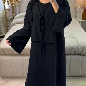 2pcs Set Tie Cardigan + Sleeveless Dress Set