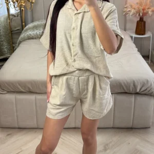 2pcs Blouse + Shorts Linnenlook Set