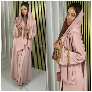 2pcs Kimono + Shawl Golden Embroidered Sleeves Detail