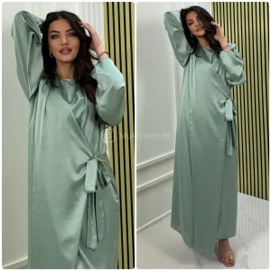 2pcs Satin Wrap Tie Belt Cardigan + Sleeveless Dress