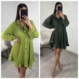 Oversized Gold Buttons Ribbed Dress