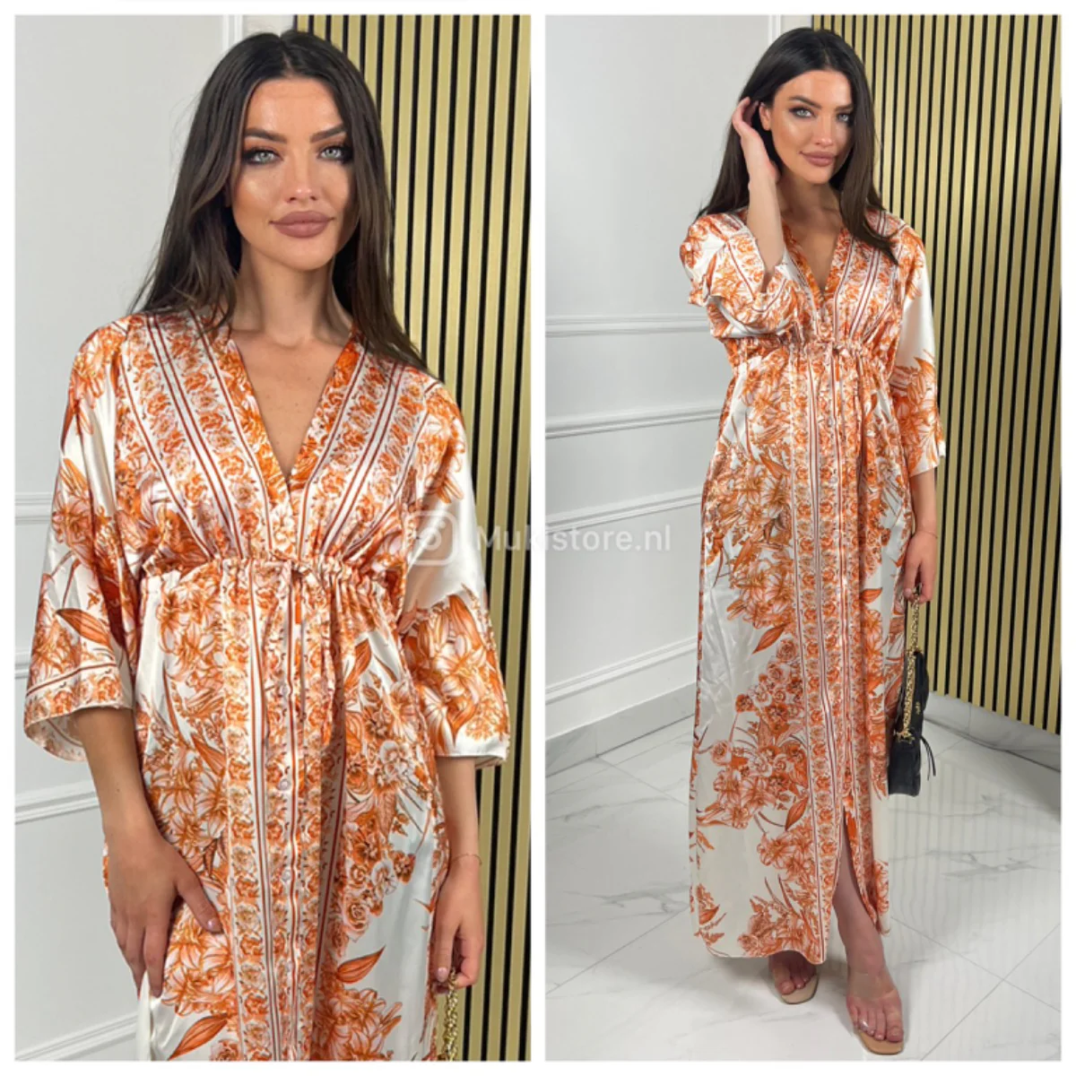 Tie Belt Oriental Satin Maxi Blouse Dress Tiktok Hit - Afbeelding 5