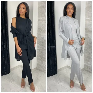 3pcs Set Thin Ribbed Tie Belt