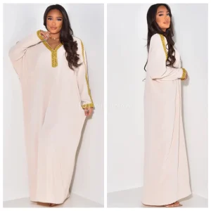 Beautiful Golden Embroidered V Maxi Dress