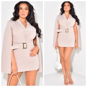 Mega Hype V Neck Cape Playsuit D Belt