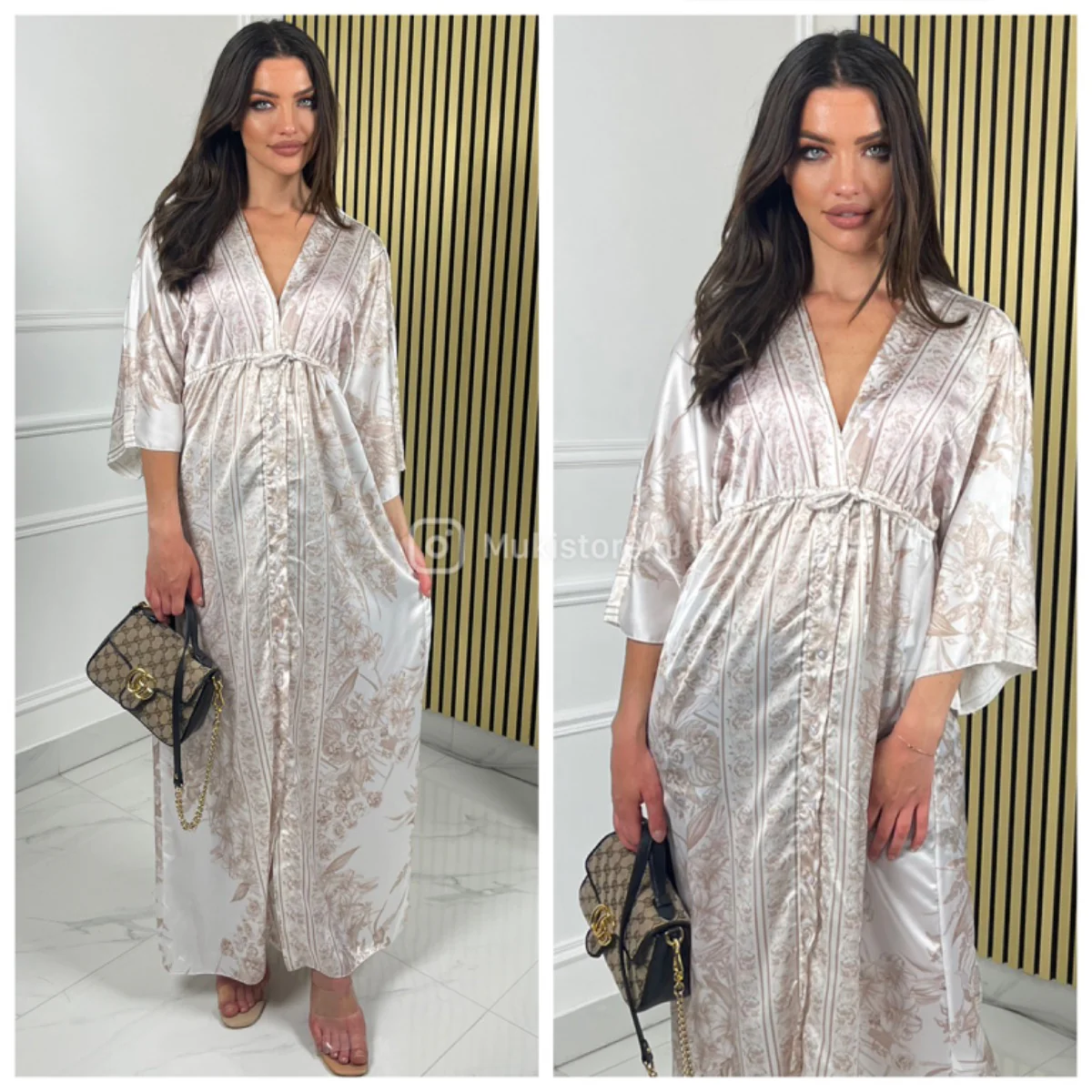 Tie Belt Oriental Satin Maxi Blouse Dress Tiktok Hit - Afbeelding 8