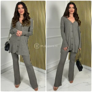 Thick Ribbed 5 Buttons Wide Leg PBT Set