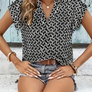 Sophia - Casual Korte Mouwen T-Shirt met Geometrische Print en V-hals voor Dames | Stijlvol en Comfortabel Zomert-shirt