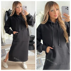 Oversized Super Soft Maxi Jogging Hoodie Dress Split