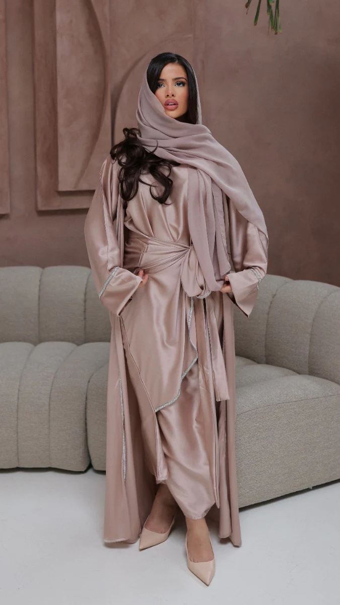 786 | Kimono Diamond Detail + Tie Belt Dress + Scarf - Afbeelding 3