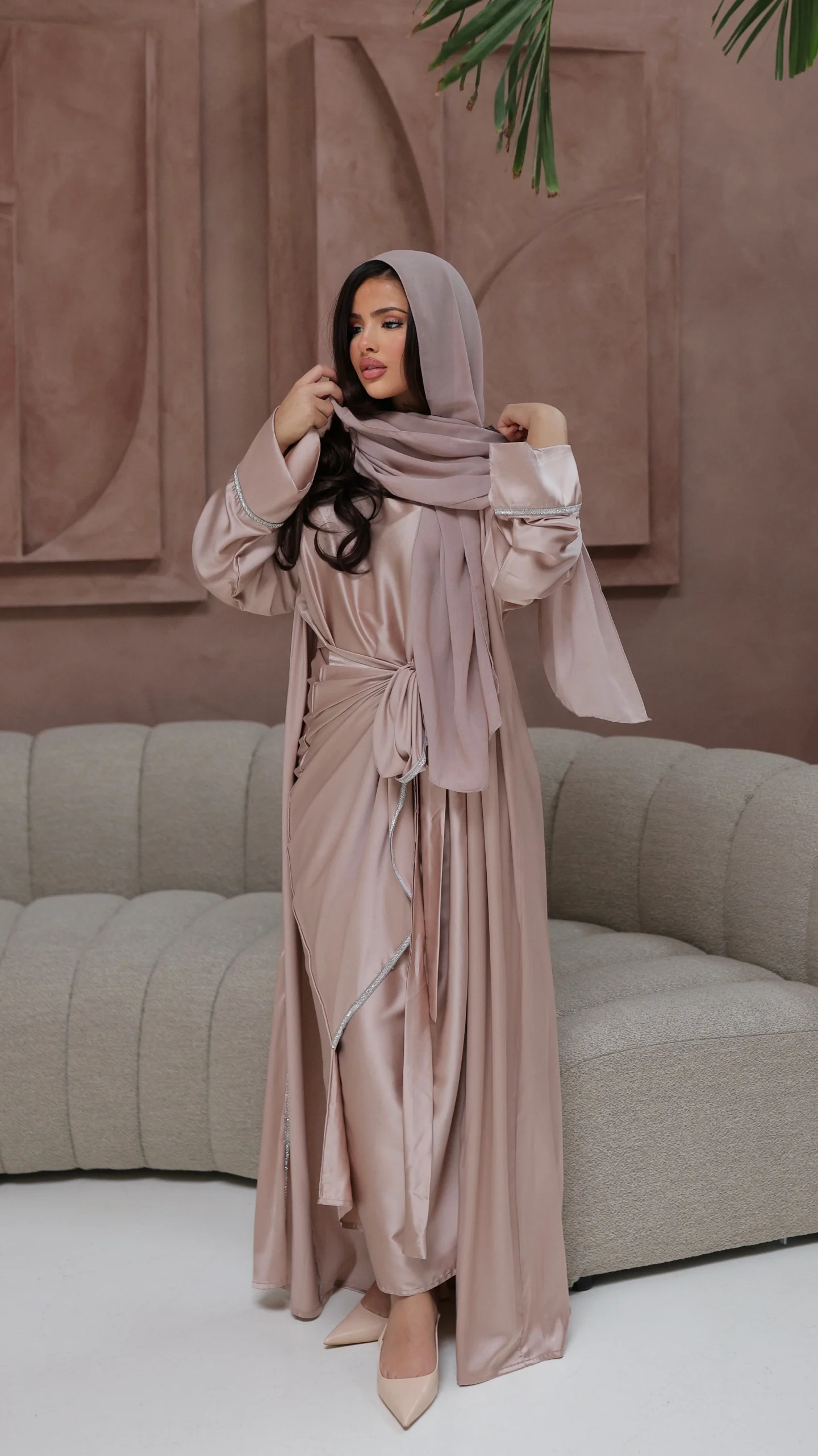 786 | Kimono Diamond Detail + Tie Belt Dress + Scarf - Afbeelding 6
