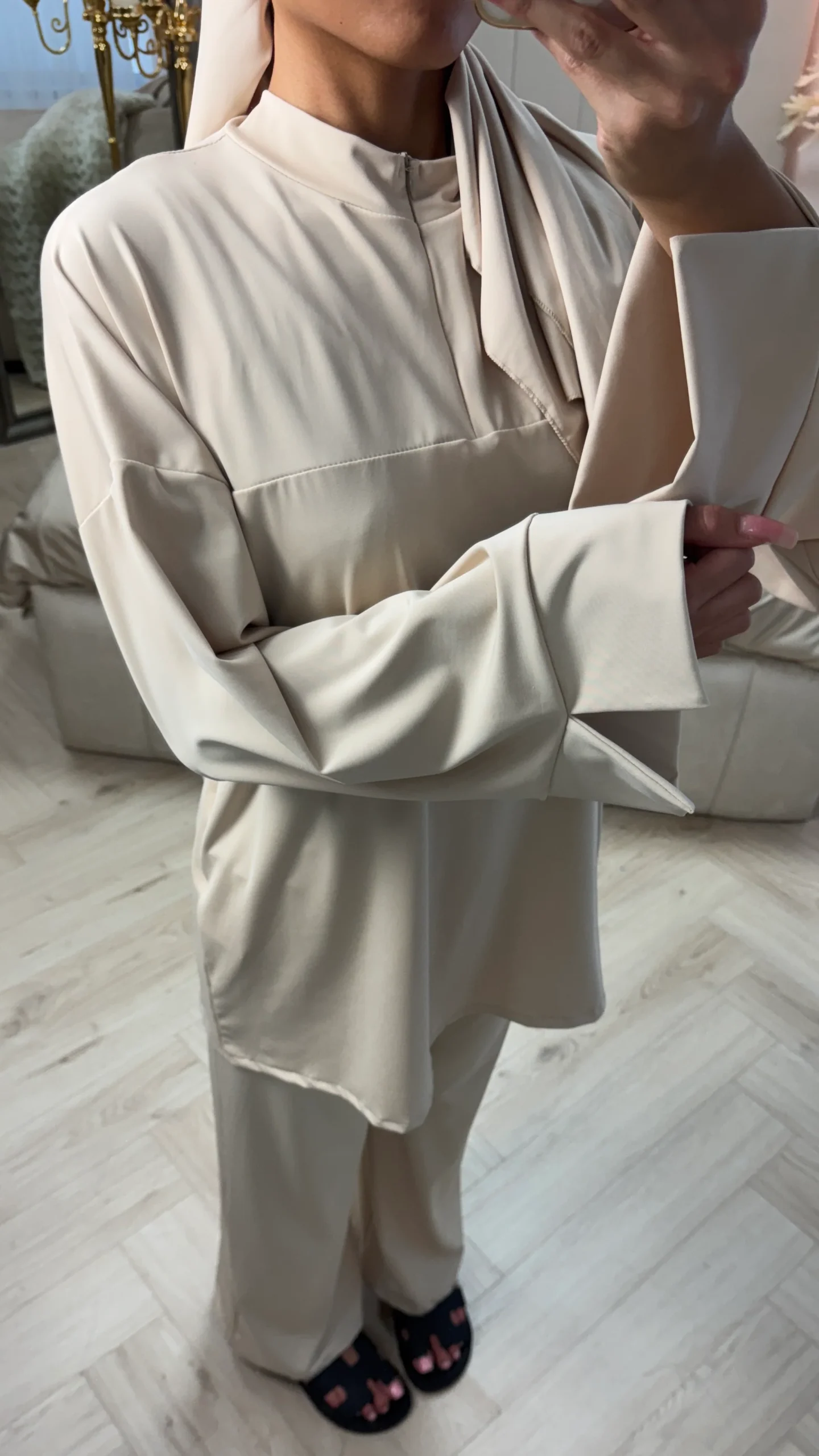 Zipper Essential Burkini Split Sleeve Detail + Hijab -Tie Belt - Afbeelding 9