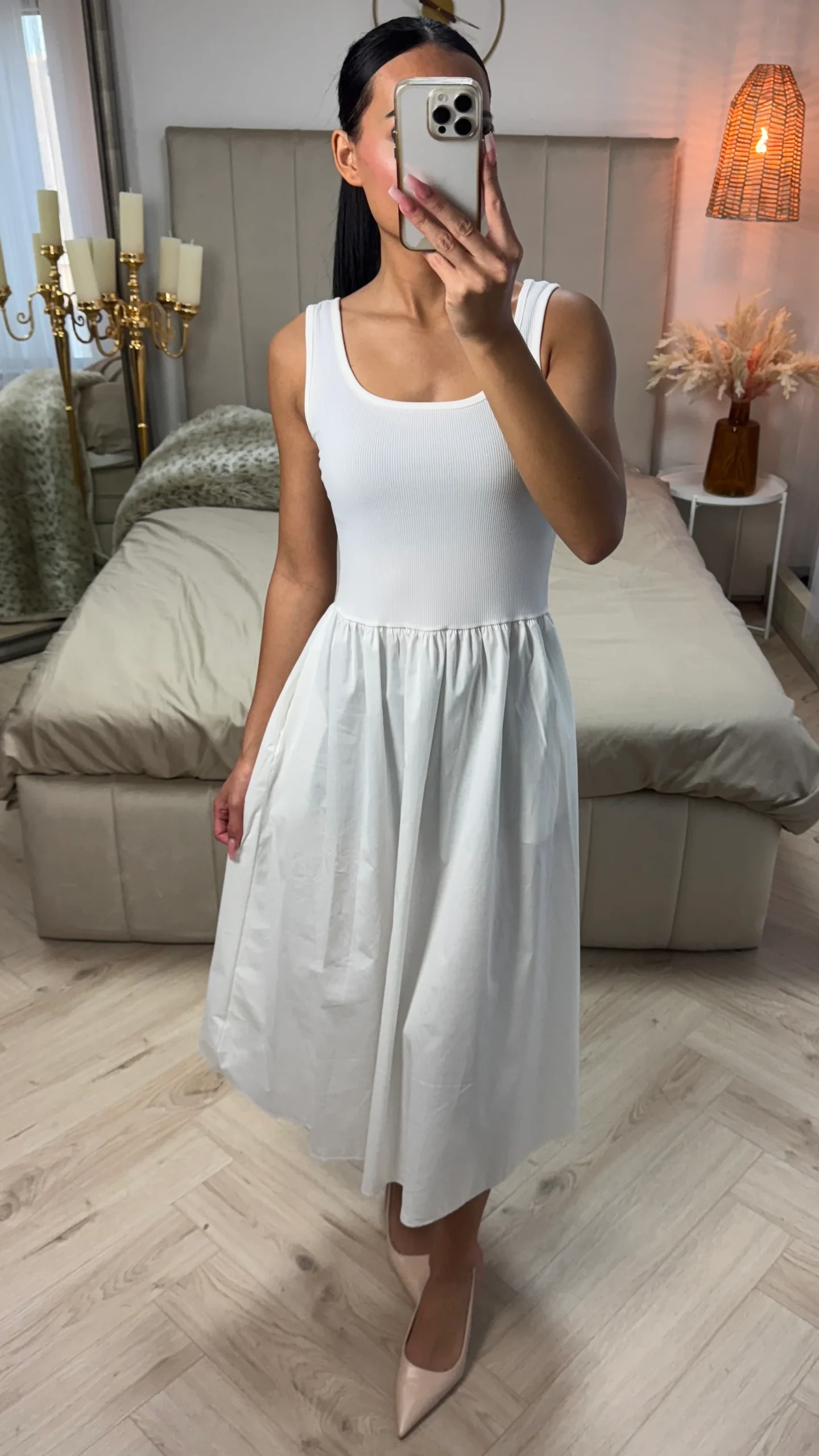 Aansluitende Midi Zomerjurk met Ribstof & Plooien - Afbeelding 5