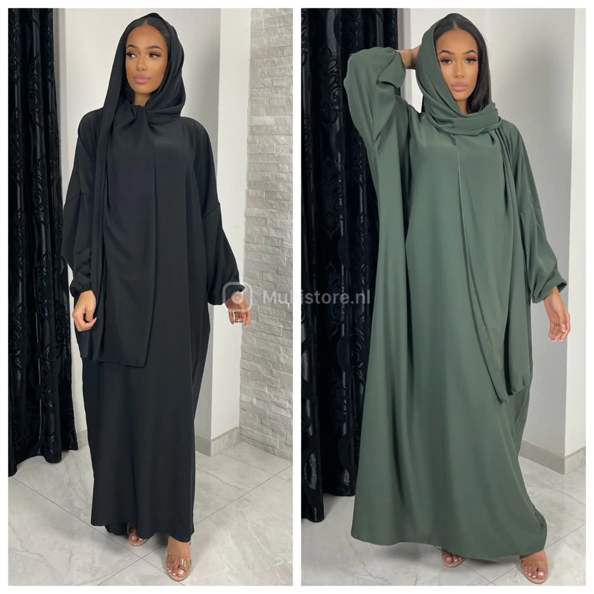 Super Oversized Gloss Abaya With Headscarf MADE IN ITALY - Afbeelding 5