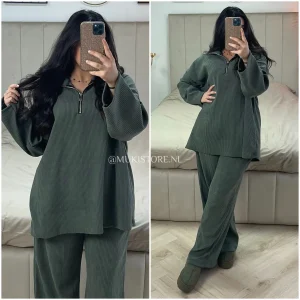 Zipper Corduroy Wide Leg Set