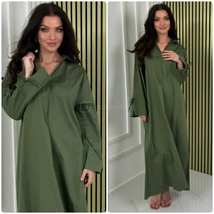 V Neck Collar Oversized Maxi Slit Tie Sleeve Detail