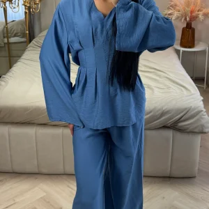 2-Delige Set met Tailleplooien en Wijde Broek – Viscoseblend