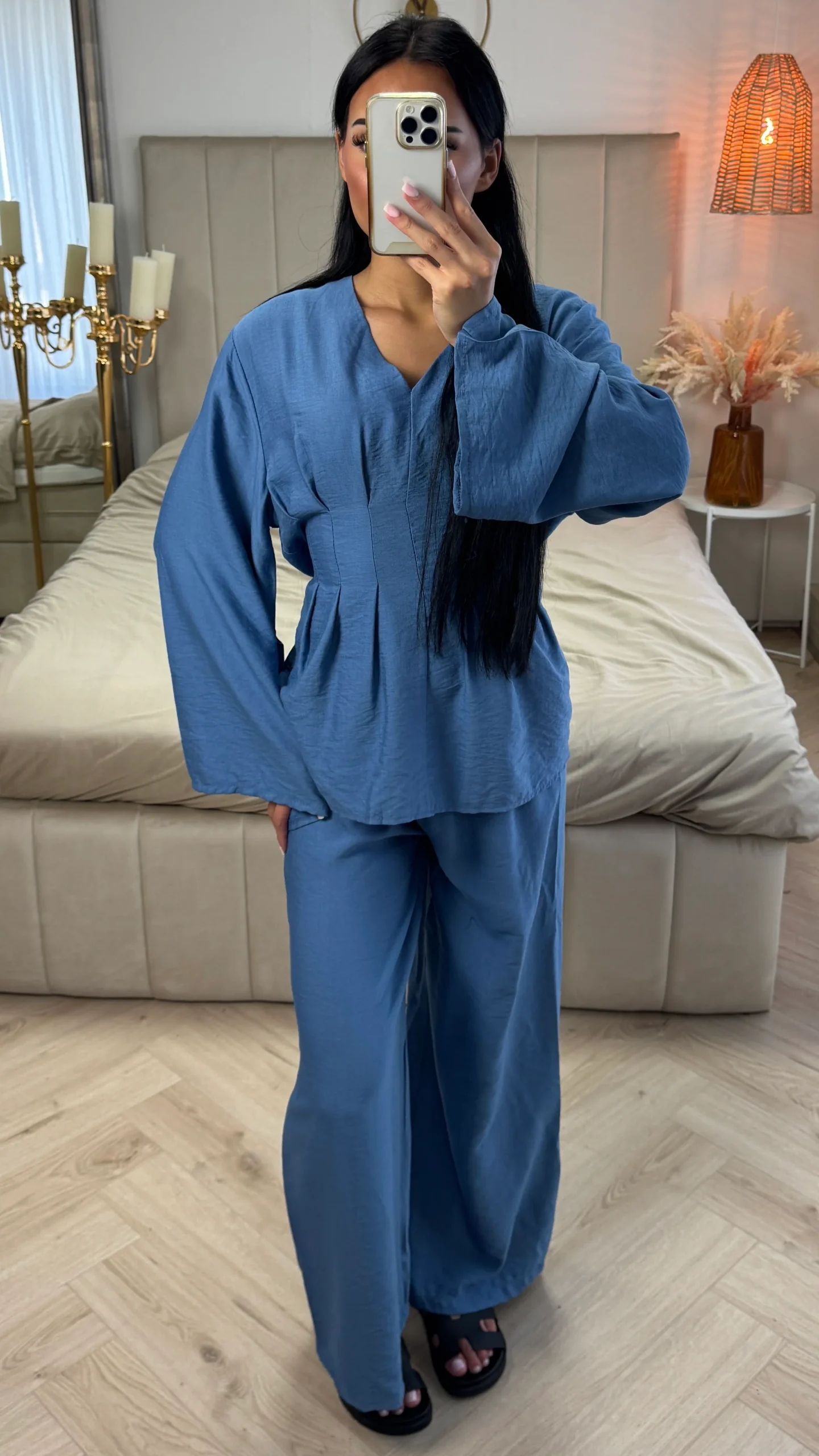 2-Delige Set met Tailleplooien en Wijde Broek – Viscoseblend - Afbeelding 2