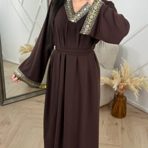 Abaya Maxi Jurk met Borduurdetail en Tailleceintuur
