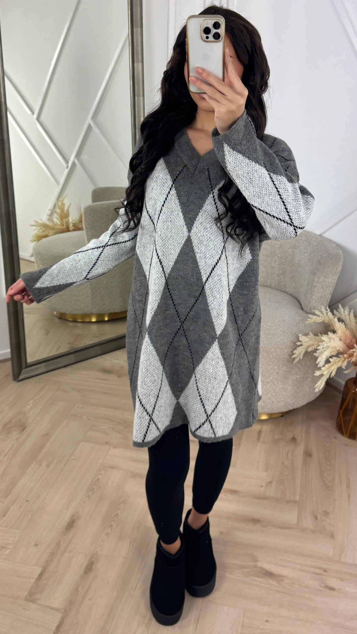 Argyle Knit Tuniek met V-Hals - Afbeelding 3